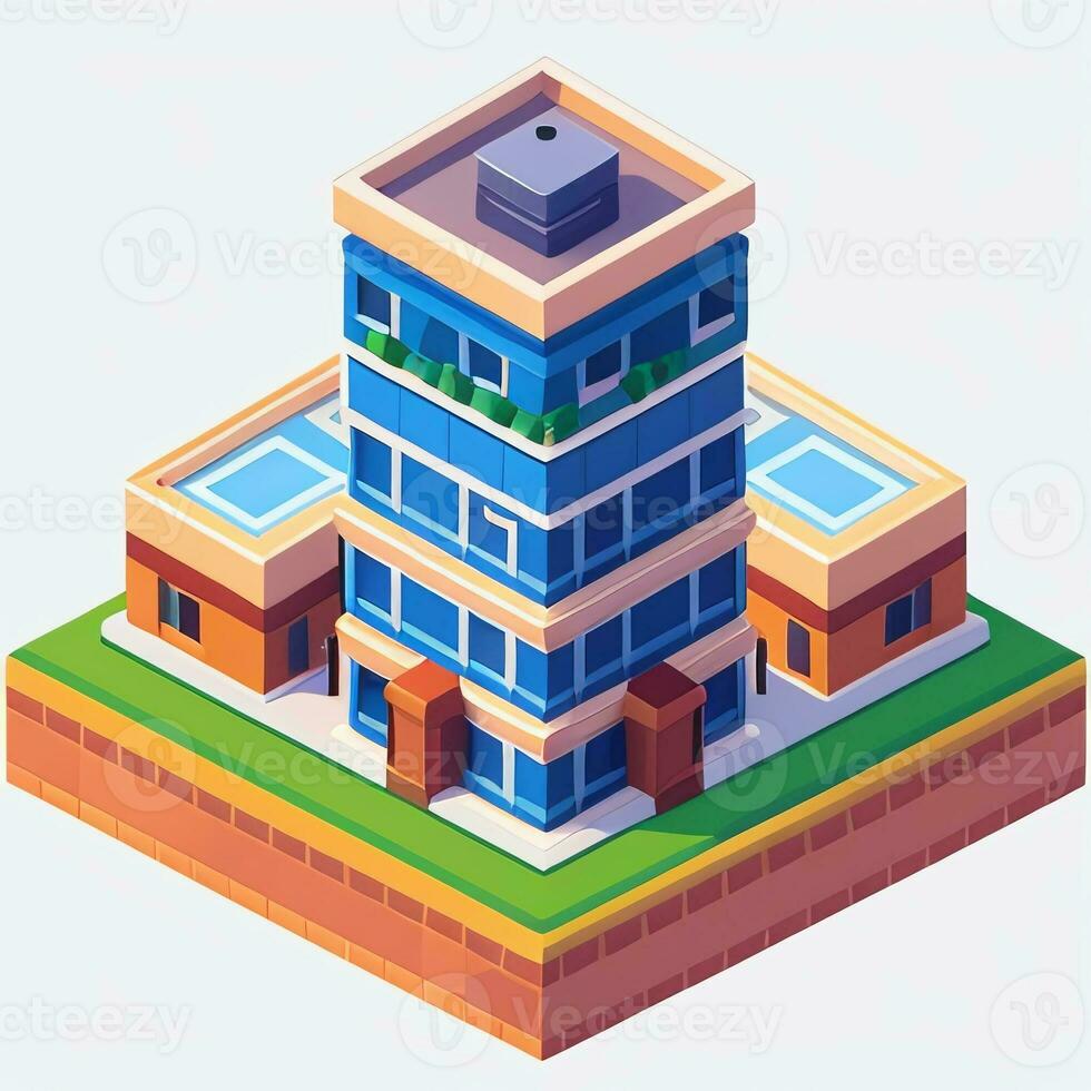 AI generated Isometric Building House Commercial Clip Art Icon Sticker Decoration Simple Background photo