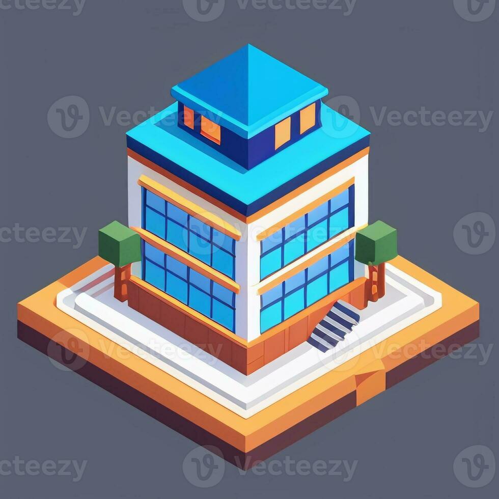 AI generated Isometric Building House Commercial Clip Art Icon Sticker Decoration Simple Background photo