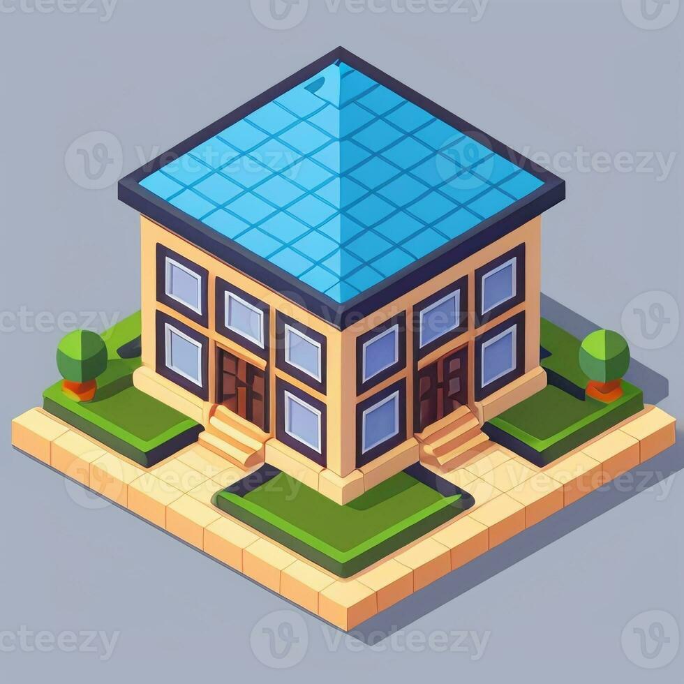 AI generated Isometric Building House Commercial Clip Art Icon Sticker Decoration Simple Background photo