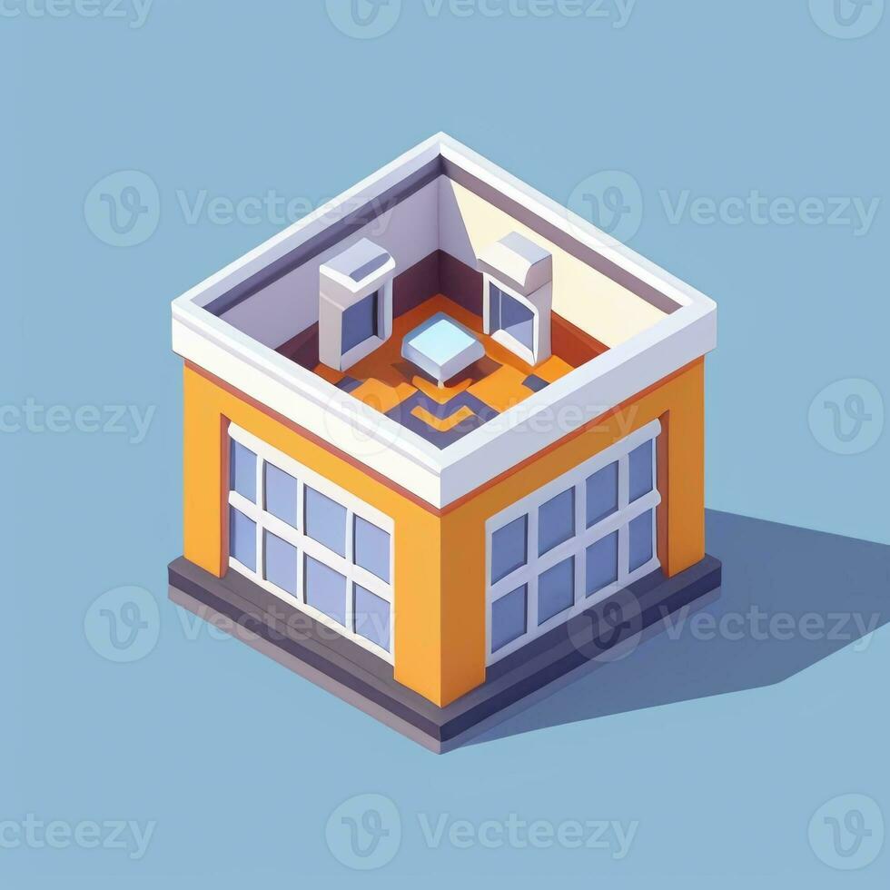 AI generated Isometric Building House Commercial Clip Art Icon Sticker Decoration Simple Background photo