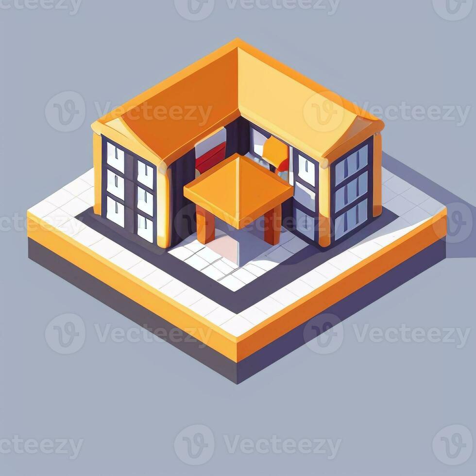 AI generated Isometric Building House Commercial Clip Art Icon Sticker Decoration Simple Background photo