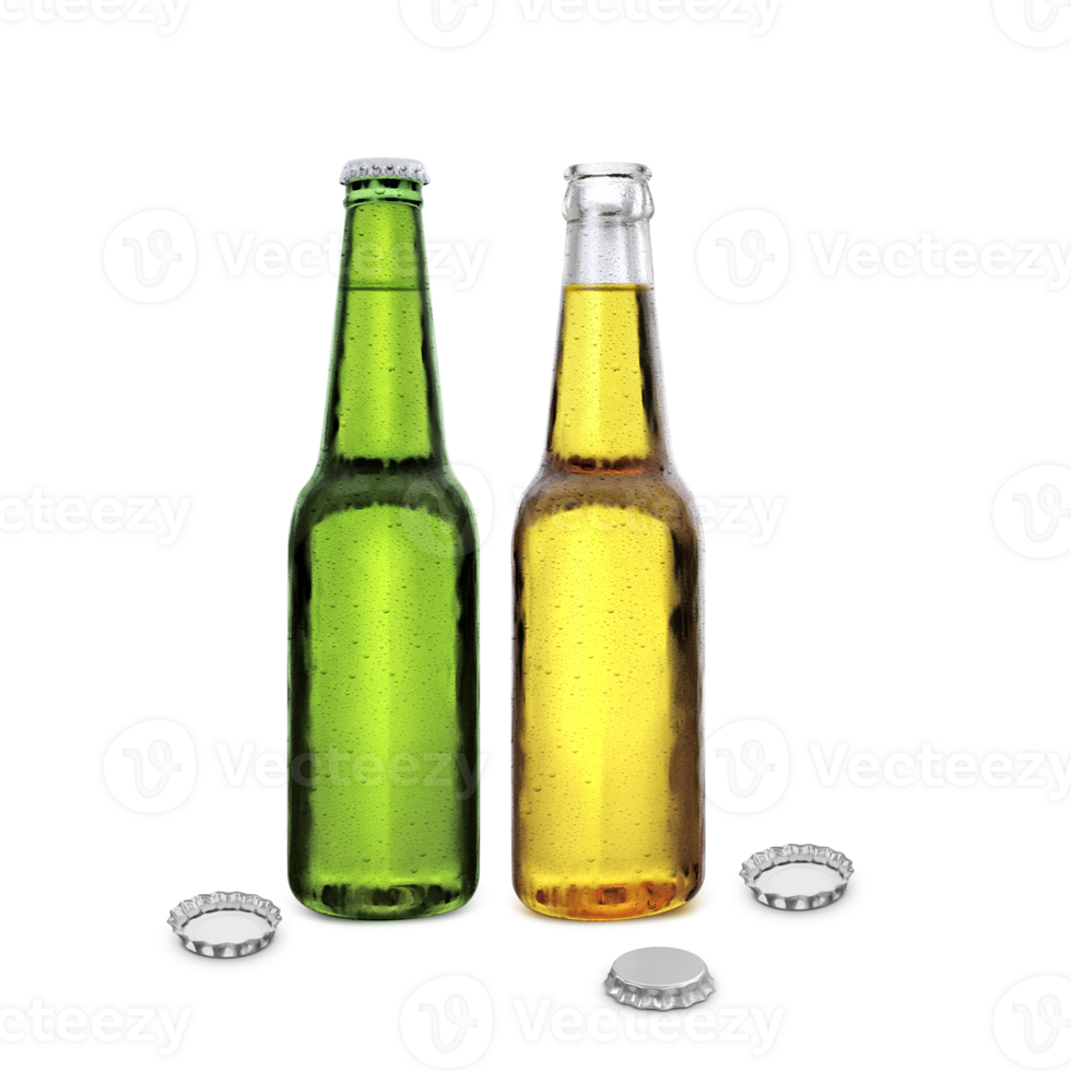 open beer bottle and closed beer bottle. transparent background png