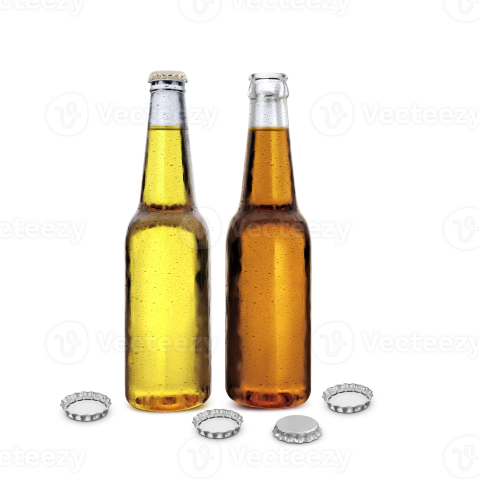 open beer bottle and closed beer bottle. transparent background png