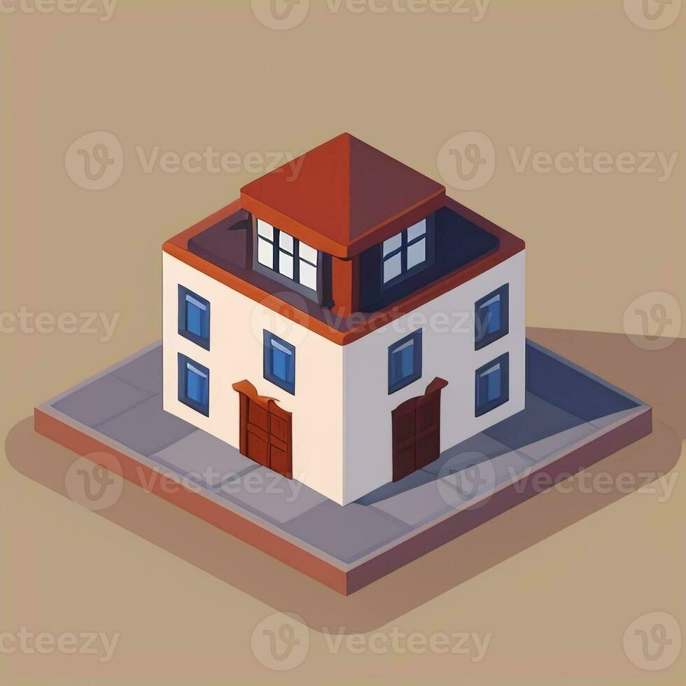 AI generated Isometric Building House Commercial Clip Art Icon Sticker Decoration Simple Background photo
