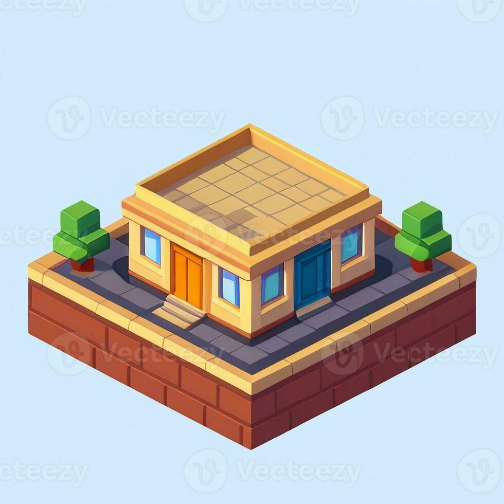 AI generated Isometric Building House Commercial Clip Art Icon Sticker Decoration Simple Background photo