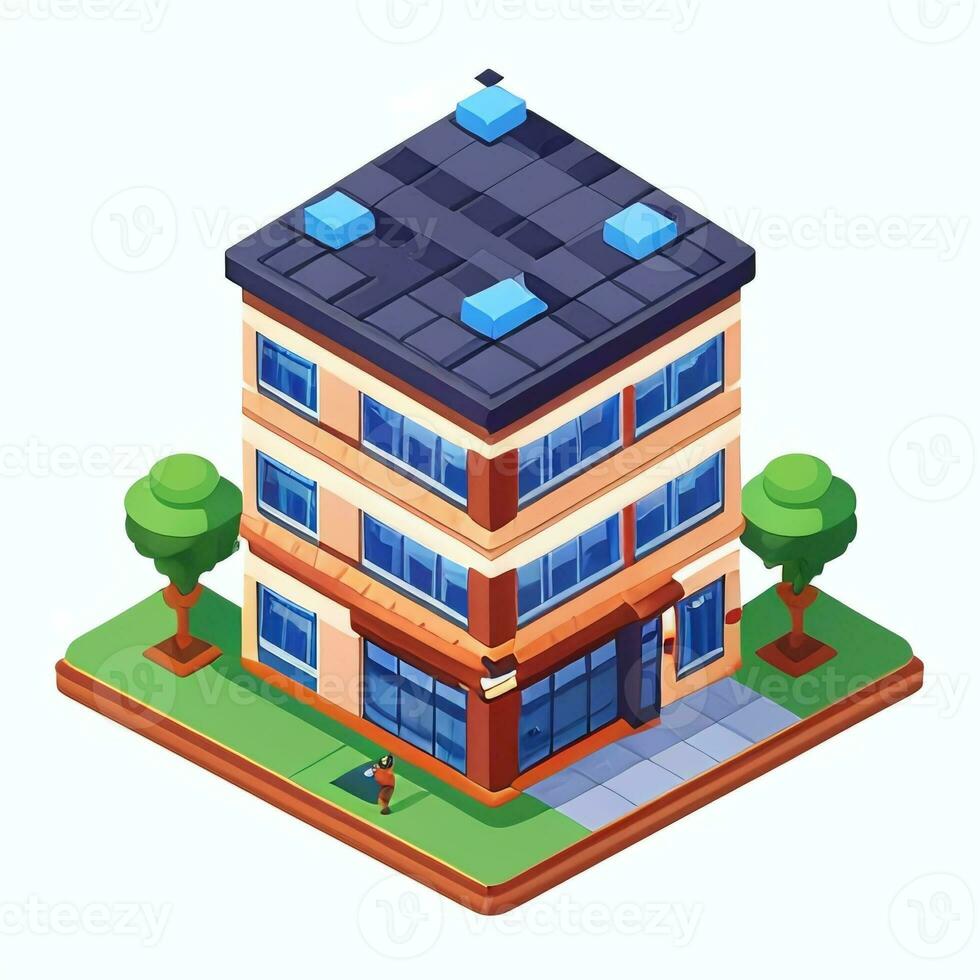 AI generated Isometric Building House Commercial Clip Art Icon Sticker Decoration Simple Background photo