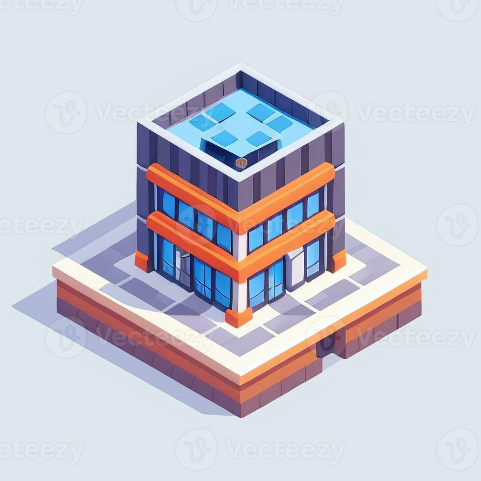 AI generated Isometric Building House Commercial Clip Art Icon Sticker Decoration Simple Background photo