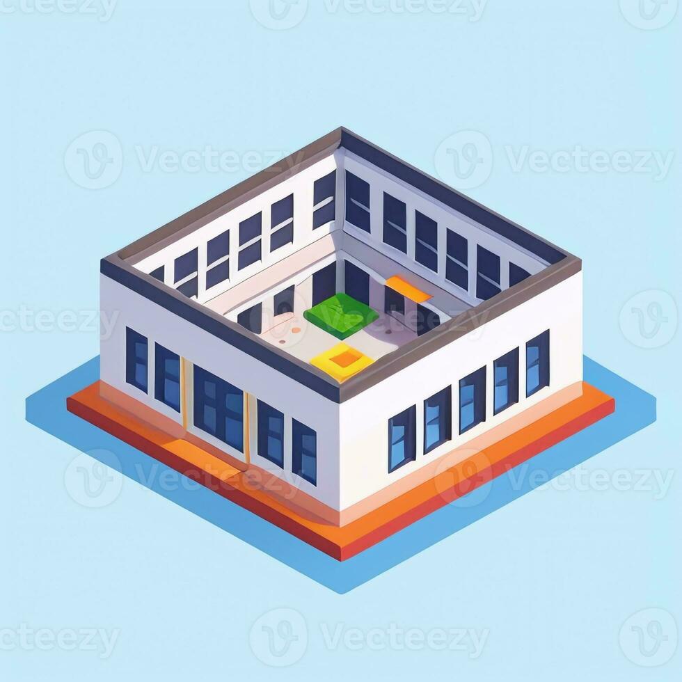 AI generated Isometric Building House Commercial Clip Art Icon Sticker Decoration Simple Background photo