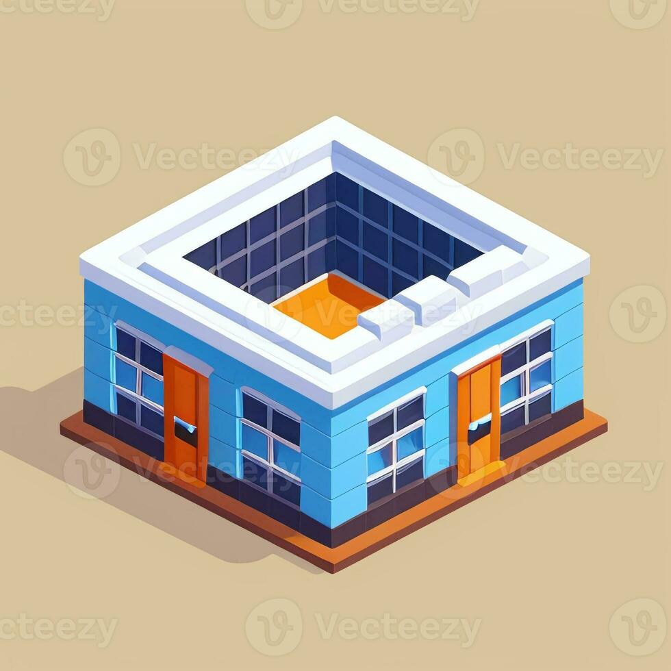 AI generated Isometric Building House Commercial Clip Art Icon Sticker Decoration Simple Background photo