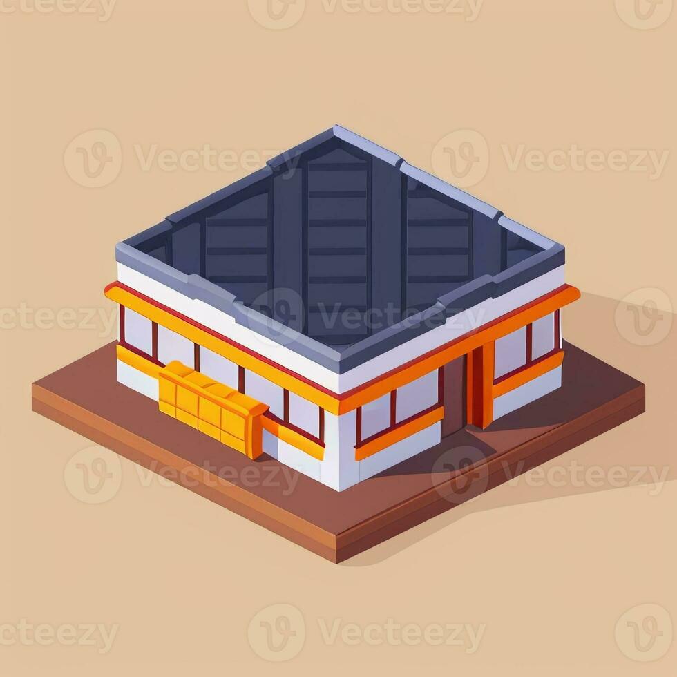 AI generated Isometric Building House Commercial Clip Art Icon Sticker Decoration Simple Background photo