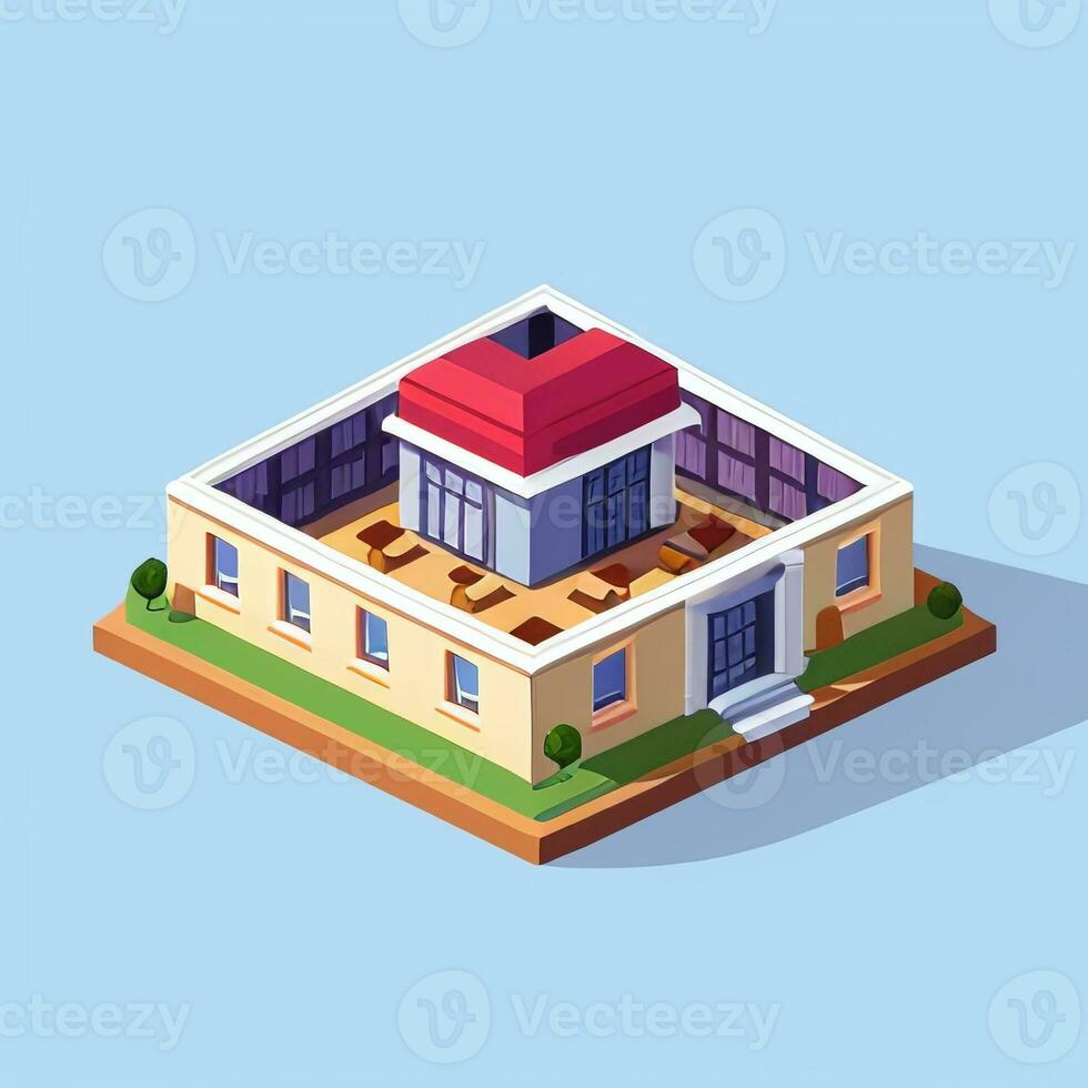 AI generated Isometric Building House Commercial Clip Art Icon Sticker Decoration Simple Background photo