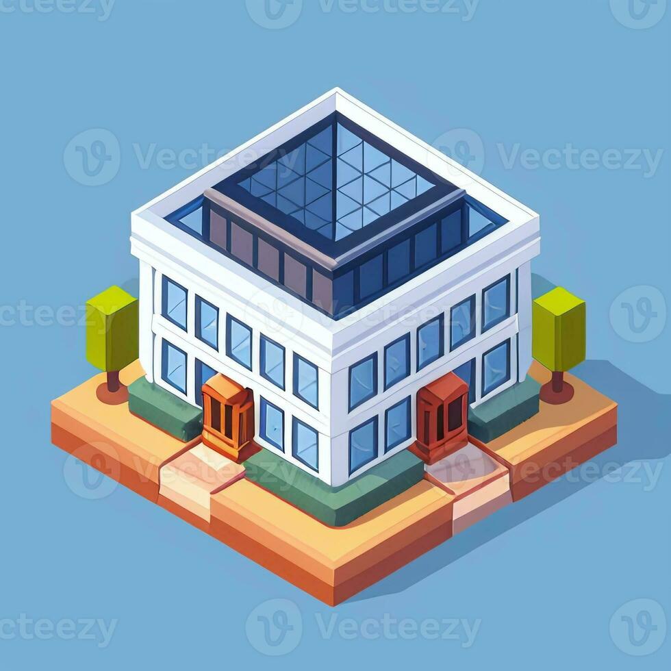 AI generated Isometric Building House Commercial Clip Art Icon Sticker Decoration Simple Background photo