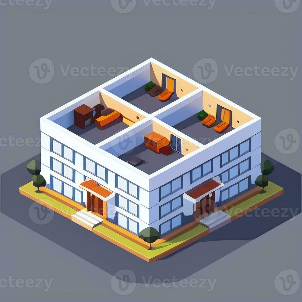 AI generated Isometric Building House Commercial Clip Art Icon Sticker Decoration Simple Background photo