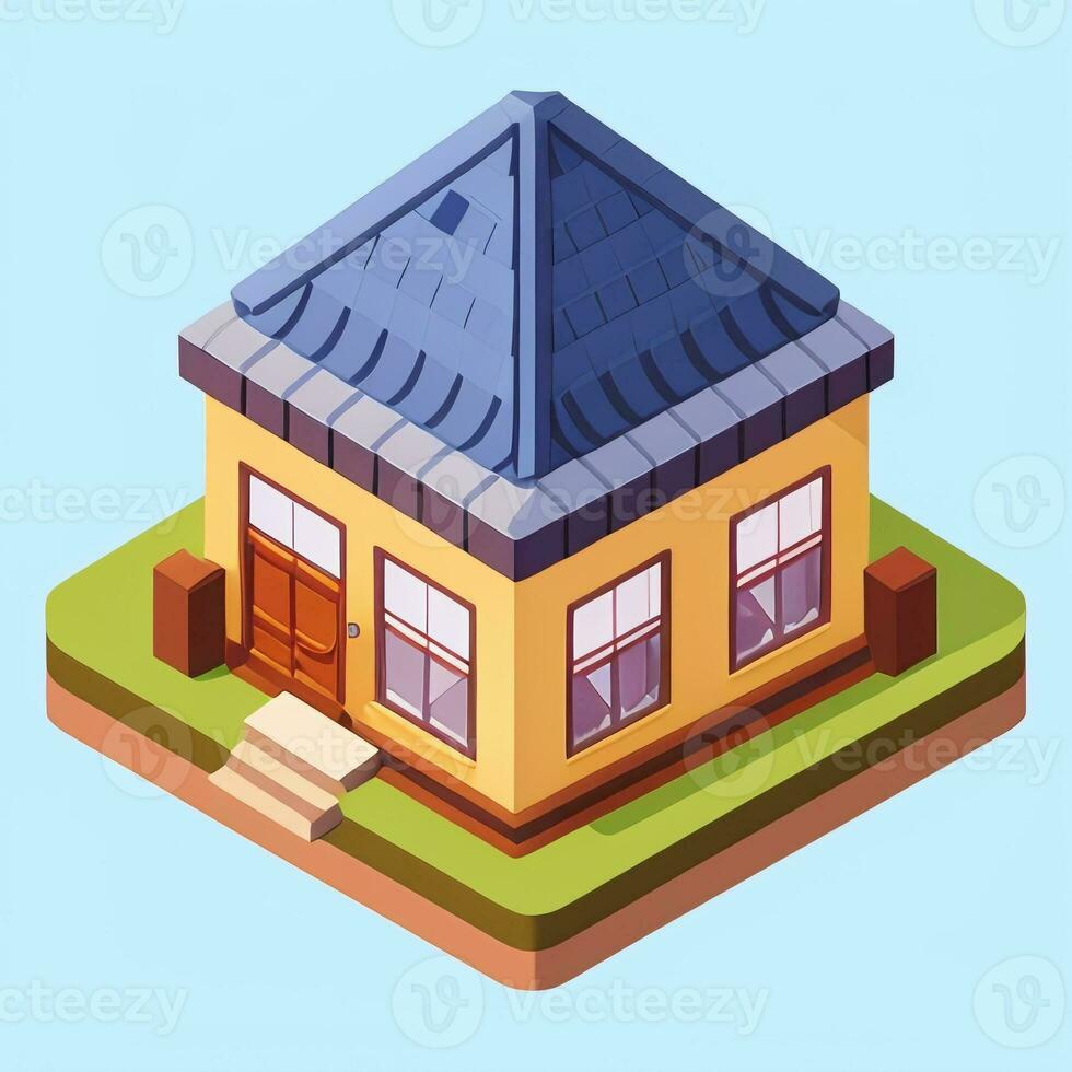 AI generated Isometric Building House Commercial Clip Art Icon Sticker Decoration Simple Background photo