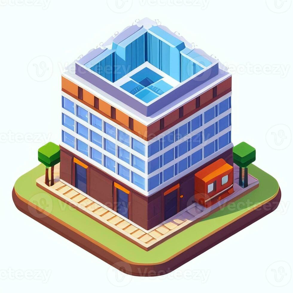 AI generated Isometric Building House Commercial Clip Art Icon Sticker Decoration Simple Background photo