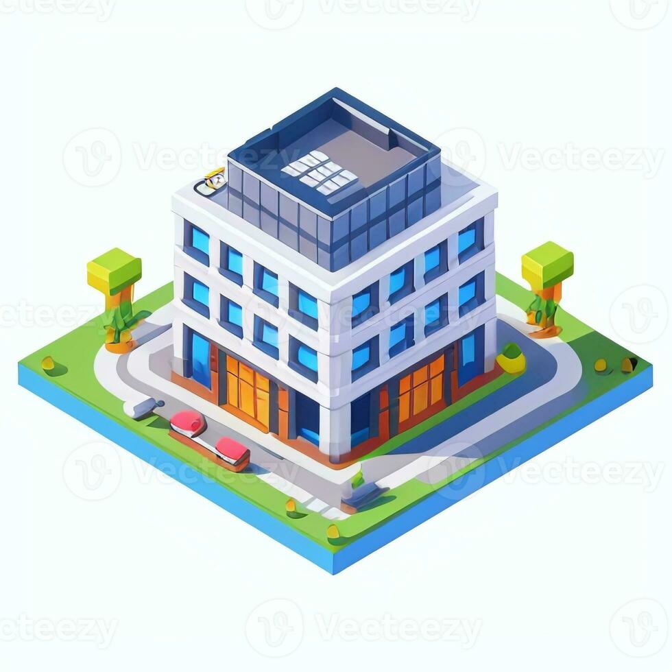 AI generated Isometric Building House Commercial Clip Art Icon Sticker Decoration Simple Background photo