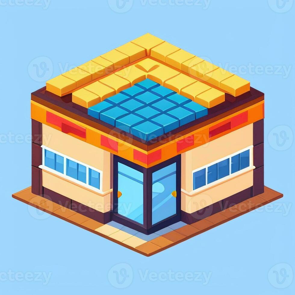 AI generated Isometric Building House Commercial Clip Art Icon Sticker Decoration Simple Background photo