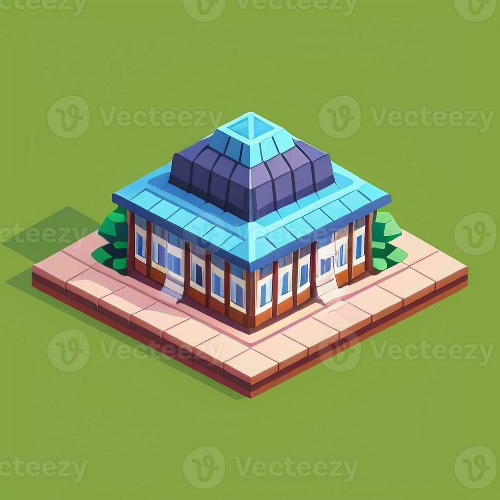 AI generated Isometric Building House Commercial Clip Art Icon Sticker Decoration Simple Background photo