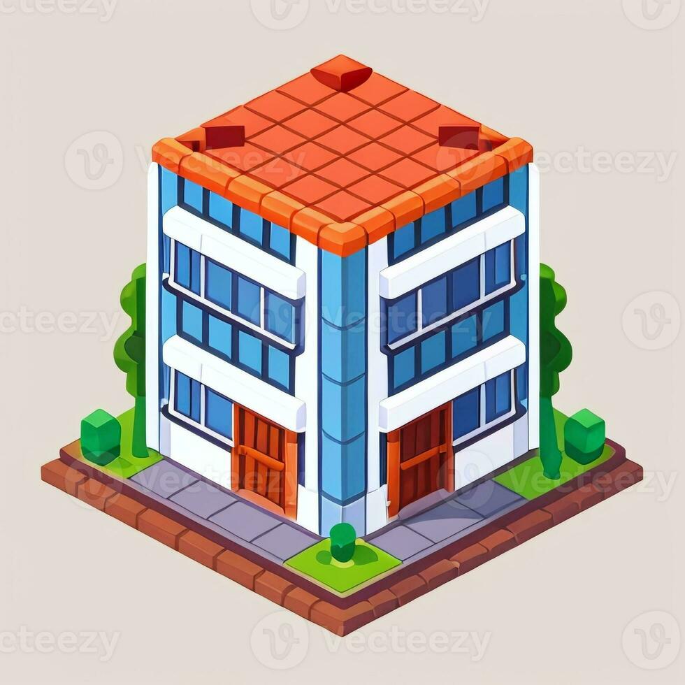 AI generated Isometric Building House Commercial Clip Art Icon Sticker Decoration Simple Background photo