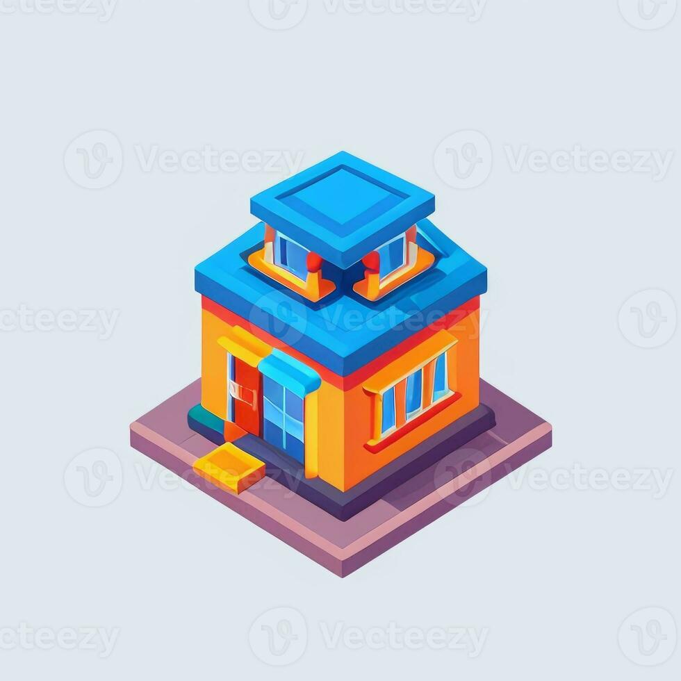 AI generated Isometric Building House Commercial Clip Art Icon Sticker Decoration Simple Background photo