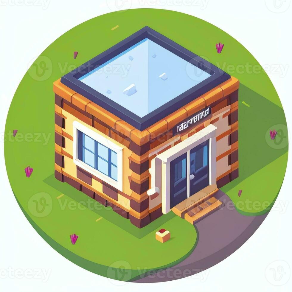 AI generated Isometric Building House Commercial Clip Art Icon Sticker Decoration Simple Background photo