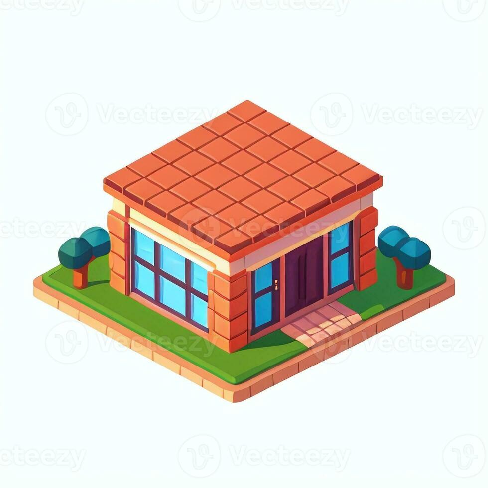 AI generated Isometric Building House Commercial Clip Art Icon Sticker Decoration Simple Background photo