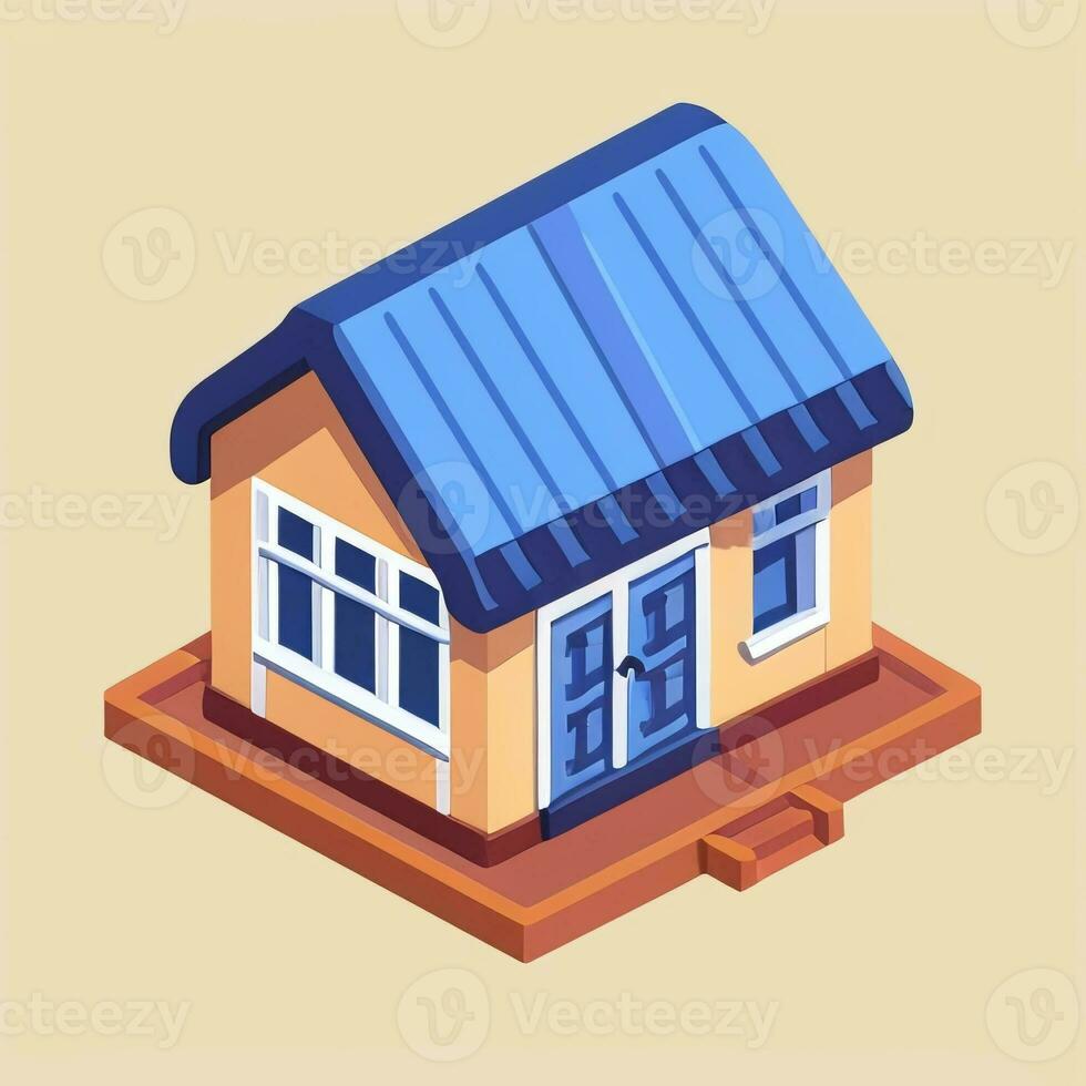 AI generated Isometric Building House Commercial Clip Art Icon Sticker Decoration Simple Background photo