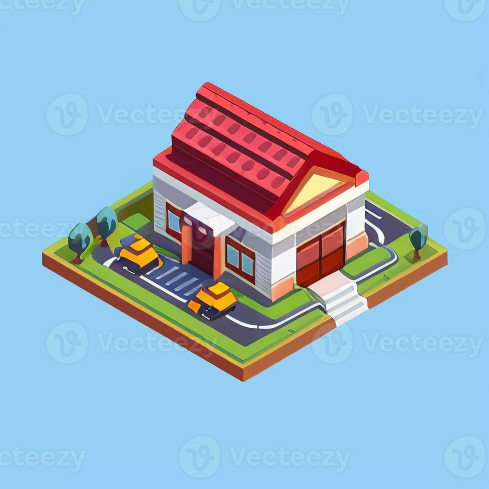 AI generated Isometric Building House Commercial Clip Art Icon Sticker Decoration Simple Background photo