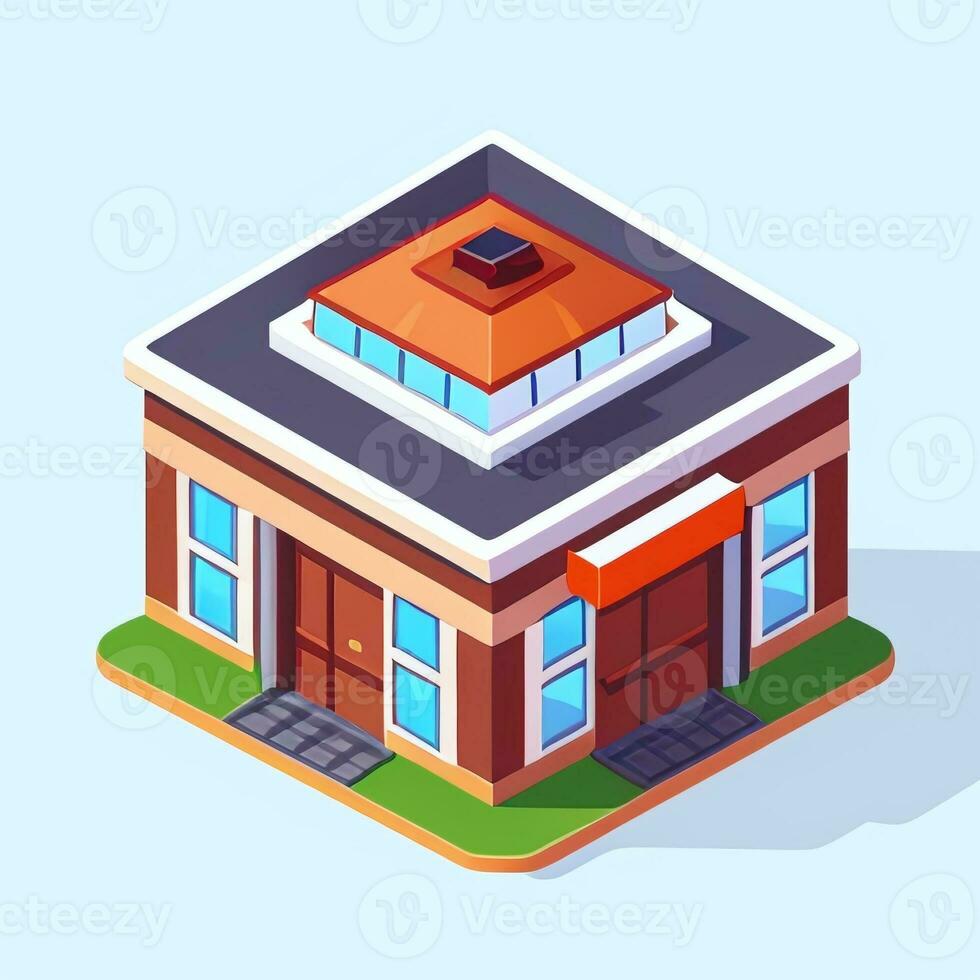 AI generated Isometric Building House Commercial Clip Art Icon Sticker Decoration Simple Background photo