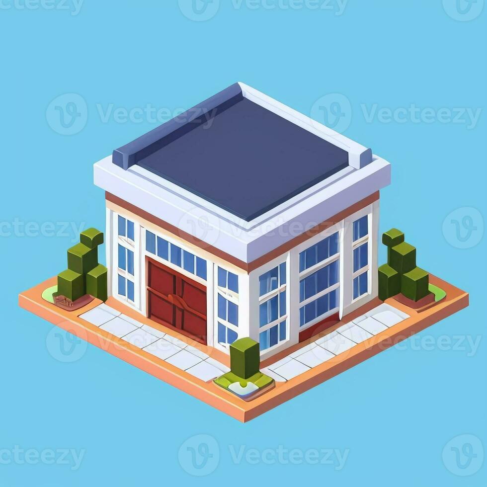 AI generated Isometric Building House Commercial Clip Art Icon Sticker Decoration Simple Background photo