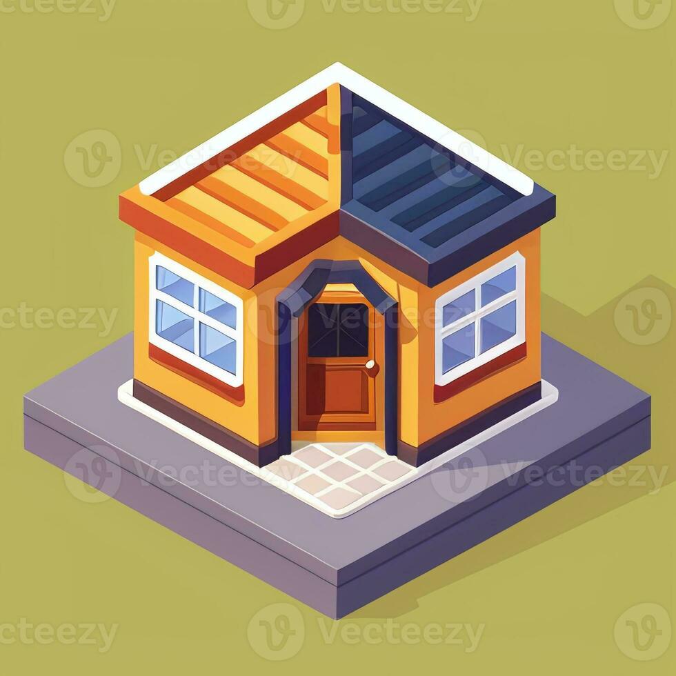 AI generated Isometric Building House Commercial Clip Art Icon Sticker Decoration Simple Background photo