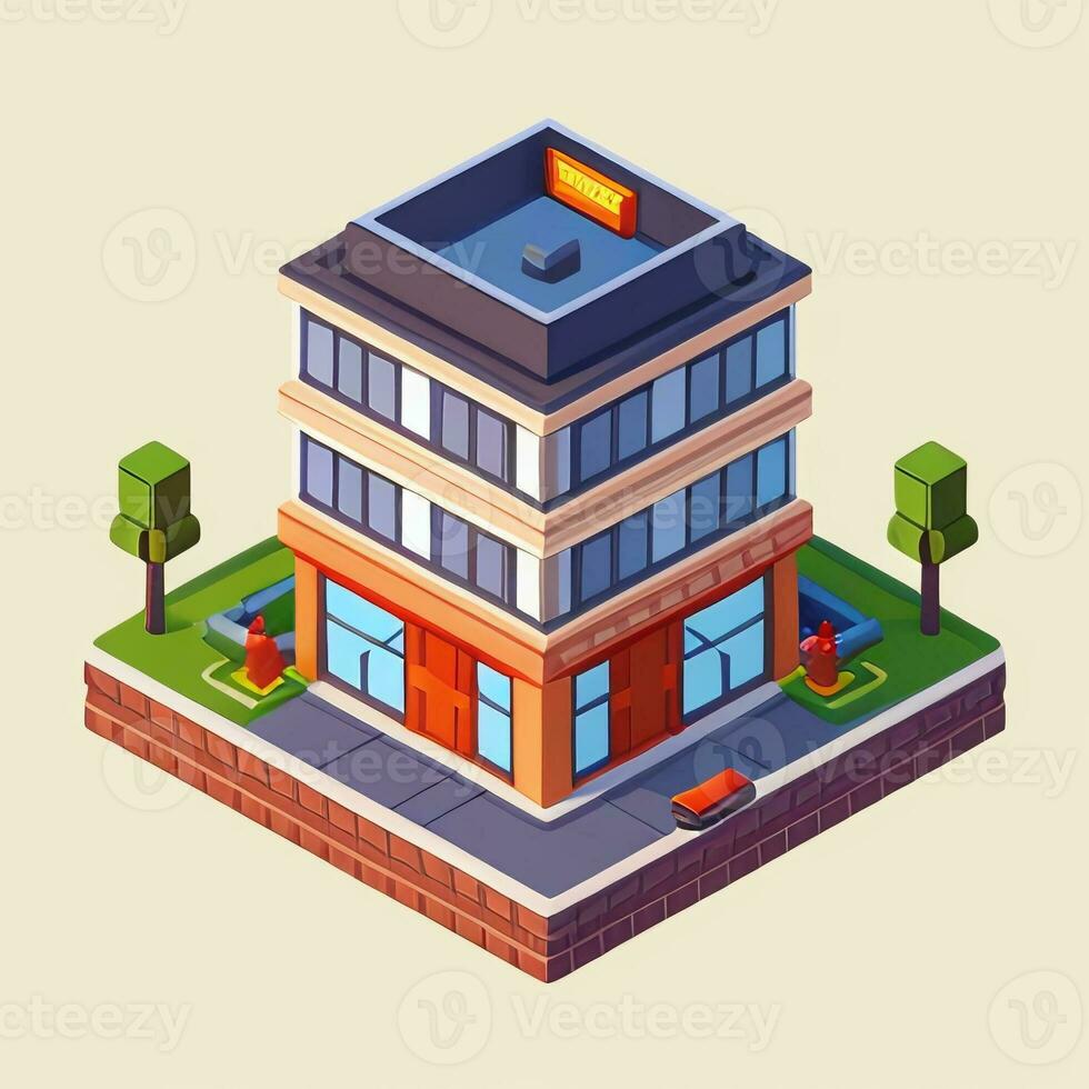 AI generated Isometric Building House Commercial Clip Art Icon Sticker Decoration Simple Background photo