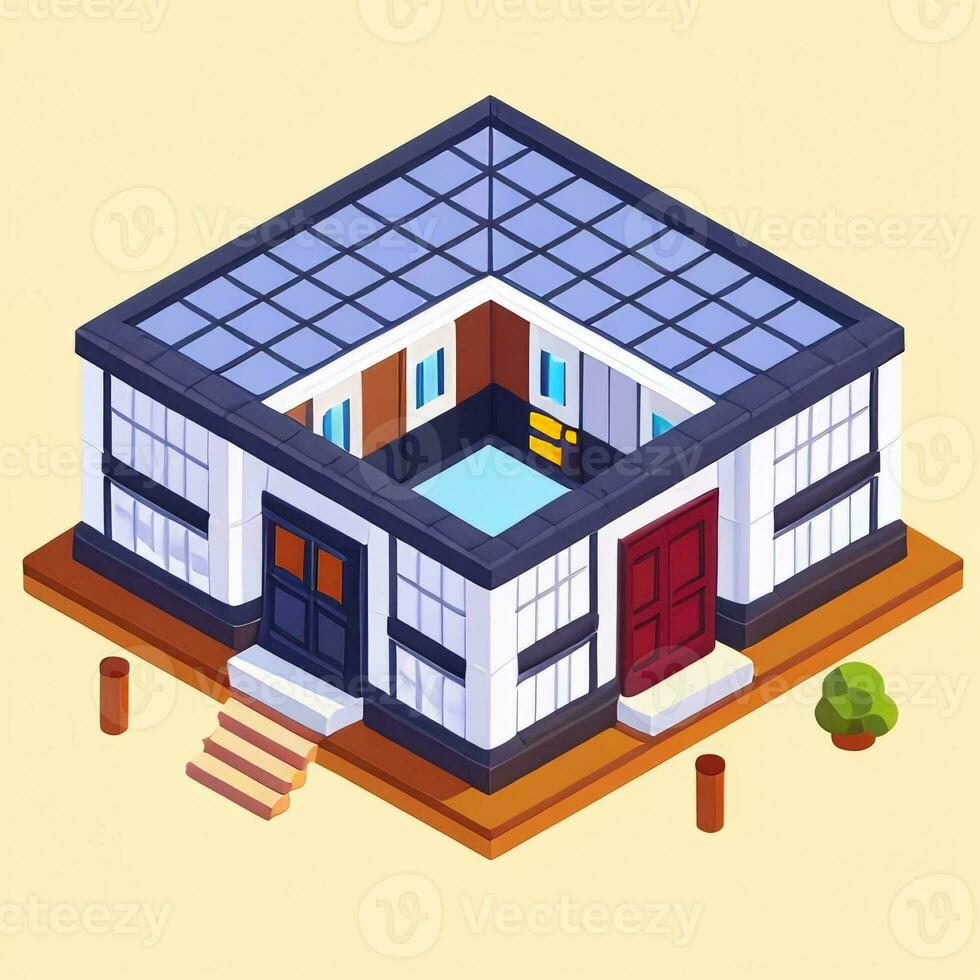 AI generated Isometric Building House Commercial Clip Art Icon Sticker Decoration Simple Background photo