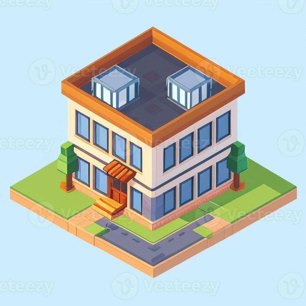 AI generated Isometric Building House Commercial Clip Art Icon Sticker Decoration Simple Background photo