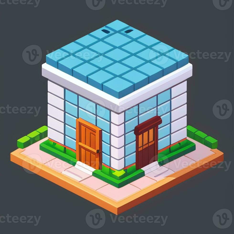 AI generated Isometric Building House Commercial Clip Art Icon Sticker Decoration Simple Background photo