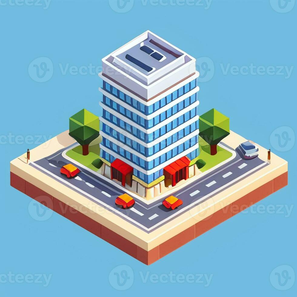 AI generated Isometric Building House Commercial Clip Art Icon Sticker Decoration Simple Background photo