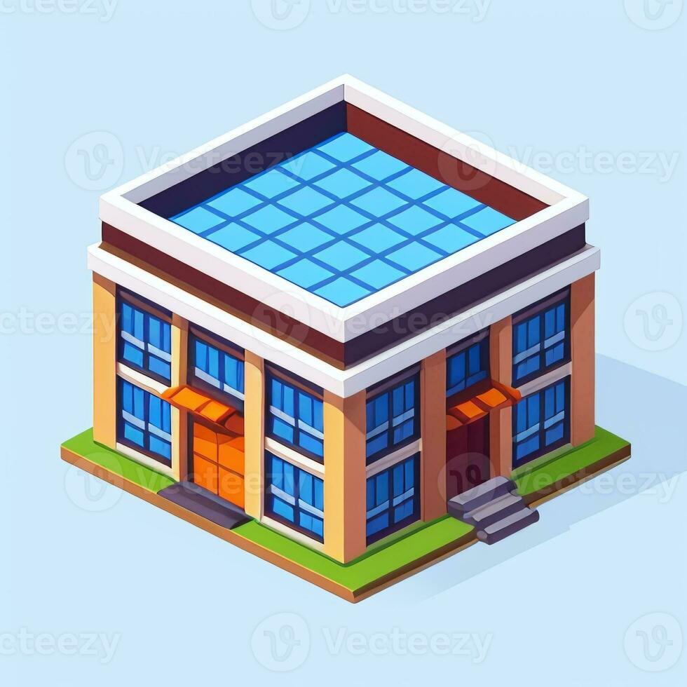 AI generated Isometric Building House Commercial Clip Art Icon Sticker Decoration Simple Background photo