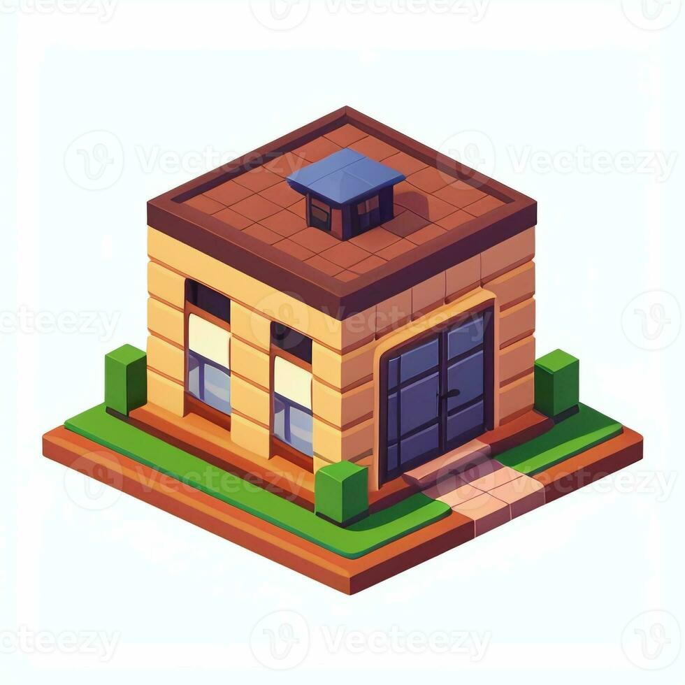 AI generated Isometric Building House Commercial Clip Art Icon Sticker Decoration Simple Background photo