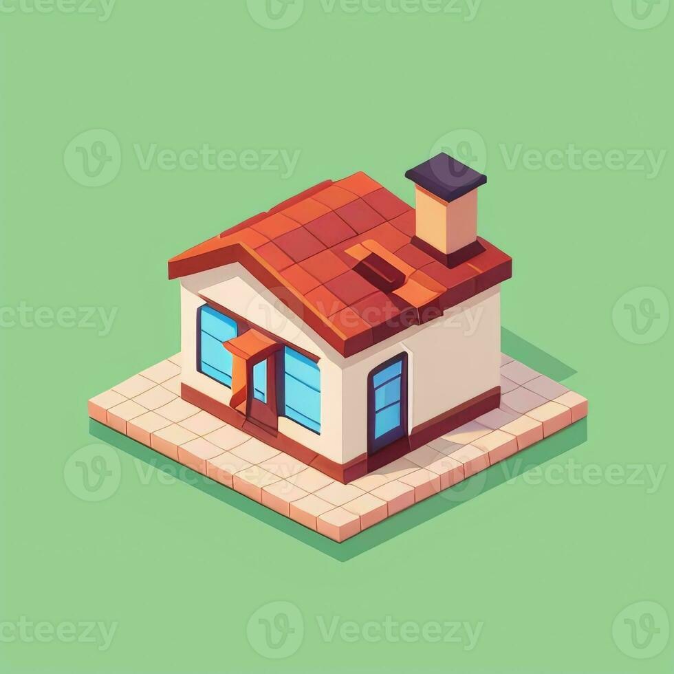 AI generated Isometric Building House Commercial Clip Art Icon Sticker Decoration Simple Background photo