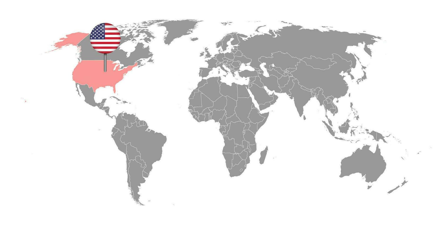 Pin map with USA flag on world map.Vector illustration. vector