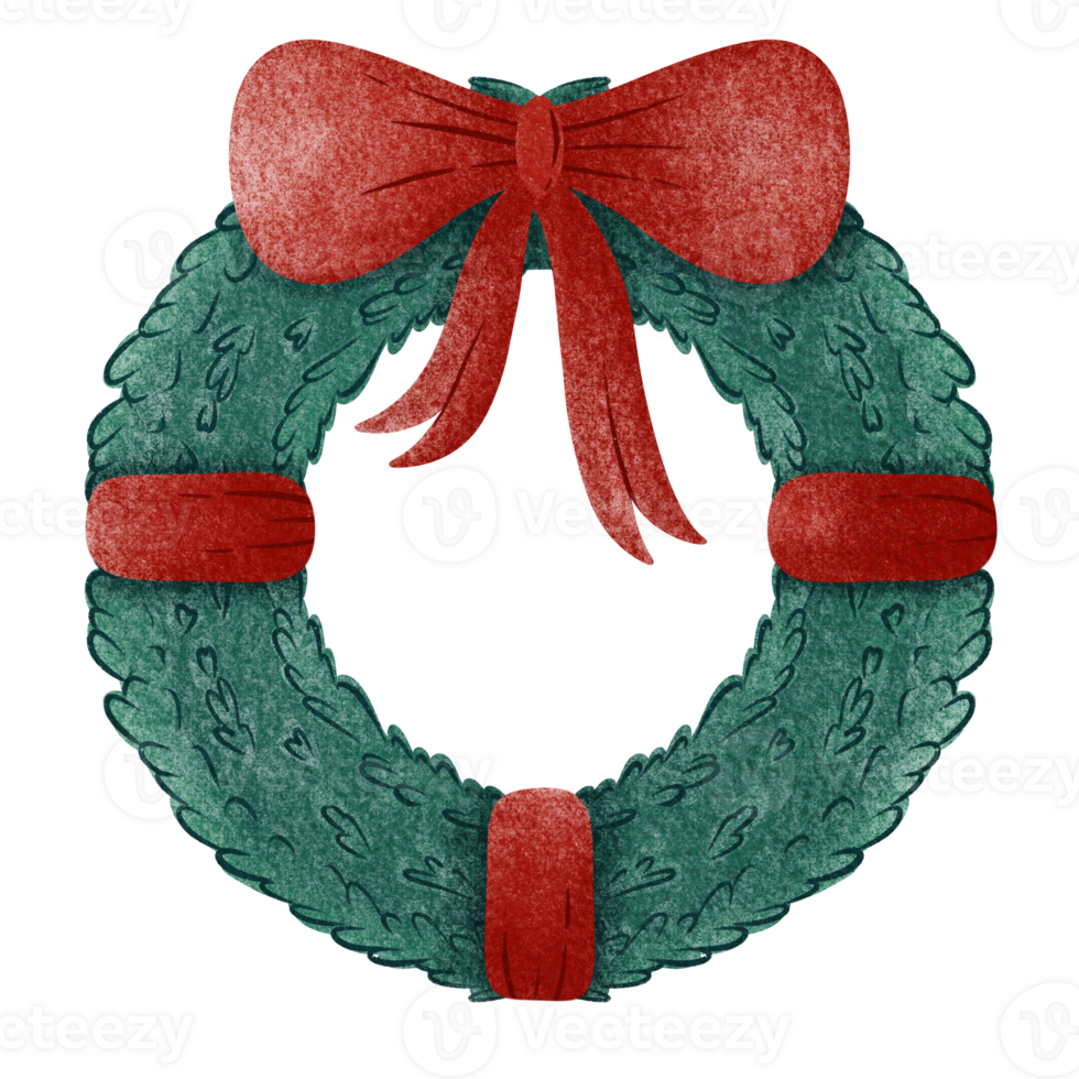 christmas wreath with red ribbon png