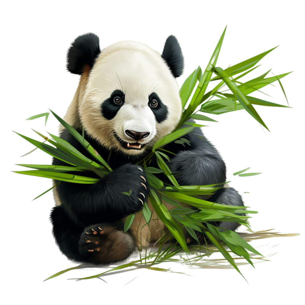 ai generado panda oso comiendo bambú hojas png