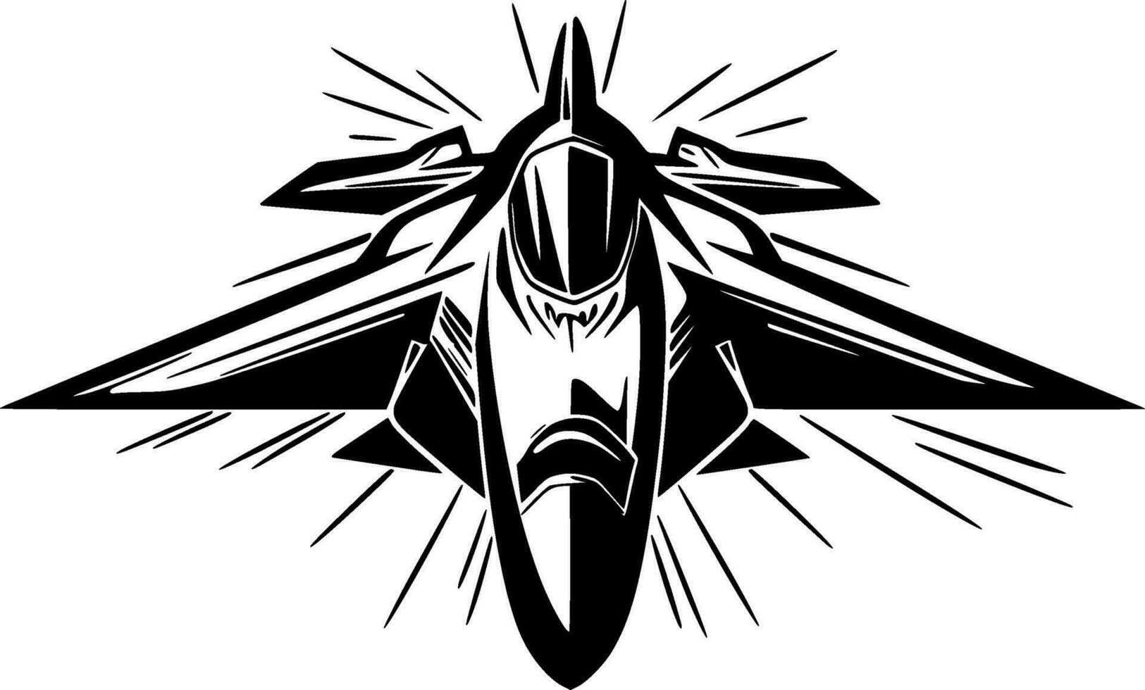 Fighter Jet - Black and White Isolated Icon - Vector illustration