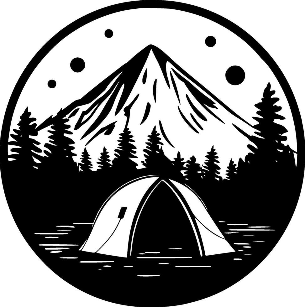 Camping - Black and White Isolated Icon - Vector illustration