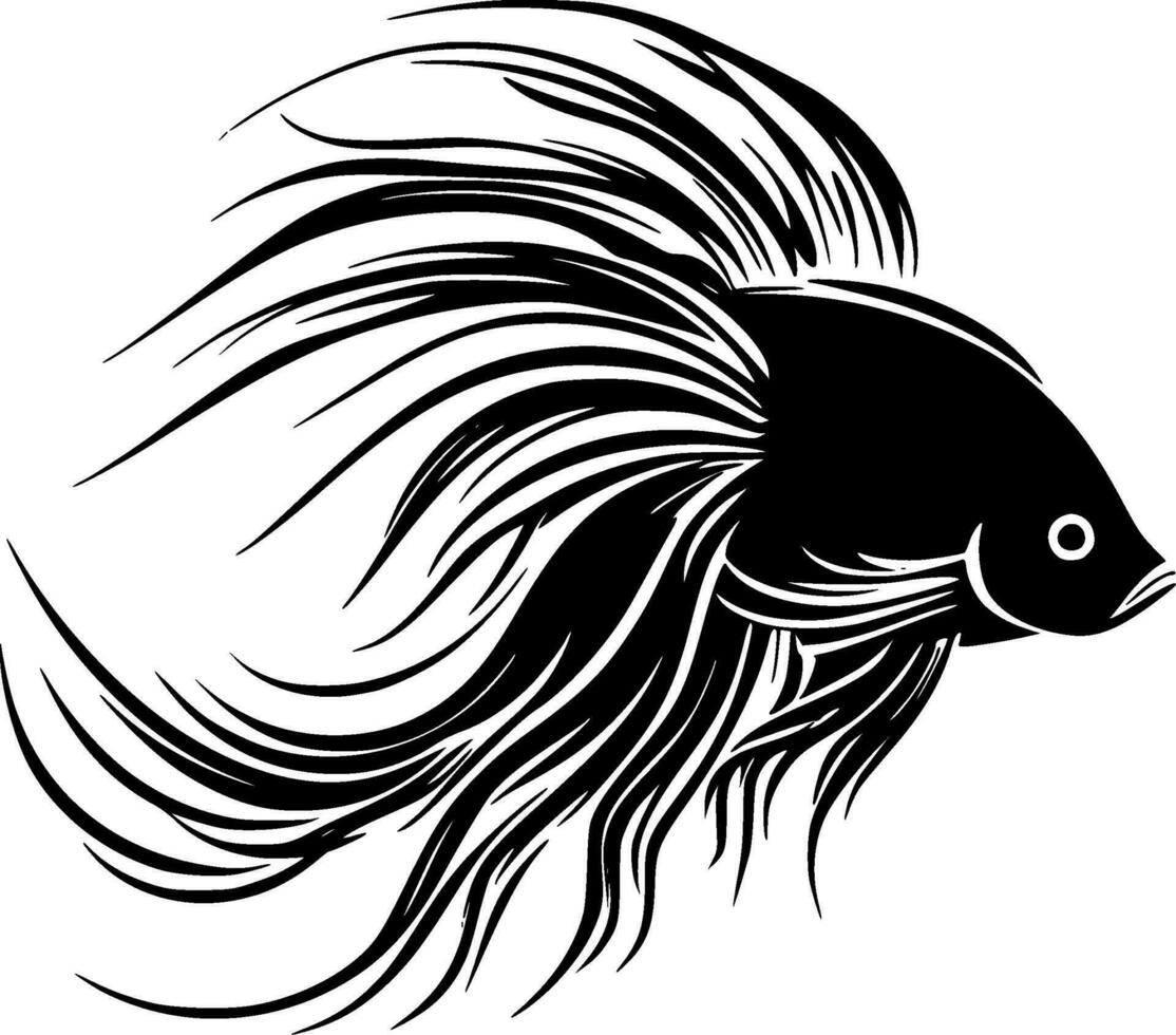 Betta Fish, Black and White Vector illustration