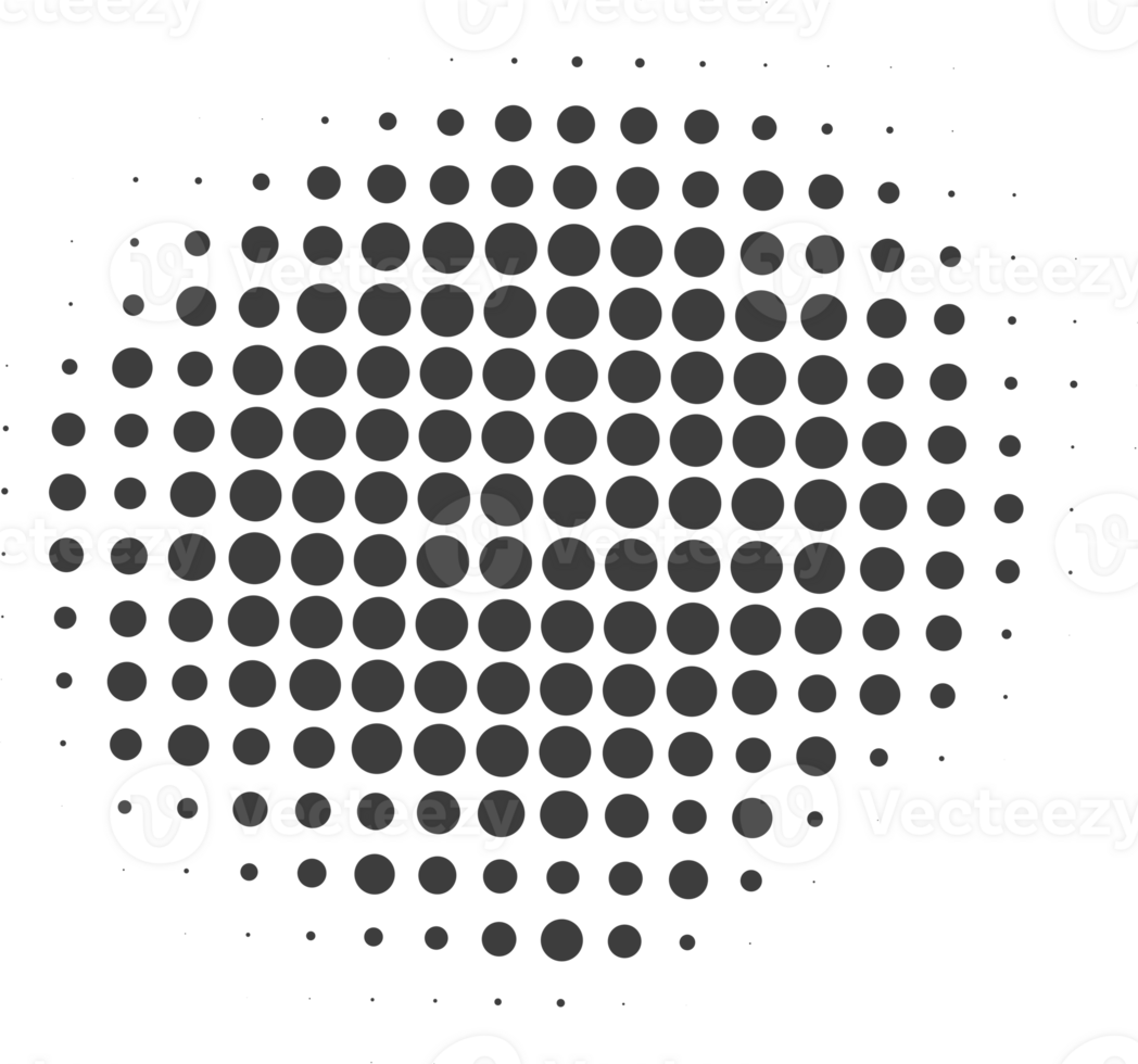 metade tom pontilhado círculo. volta forma com grunge textura. abstrato gradiente elemento png