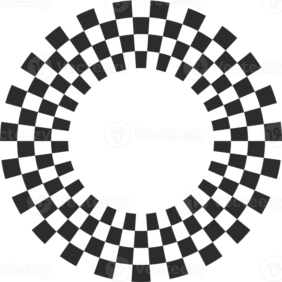 Checkerboard circle frame with black and white chess pattern.Y2k geometric shape. Retro groovy illustration png