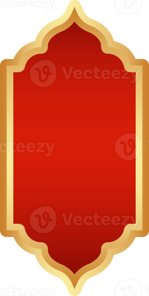 Ramadan golden frame. Islamic window shape. Arabic arch. Muslim vintage border for design with red background. Indian decoration in oriental style. png