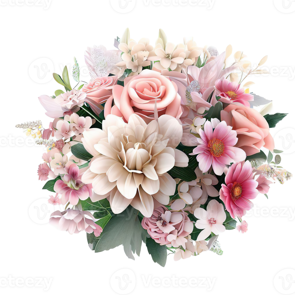 ai generiert schön Strauß von Blumen isoliert Blumen Illustration.Geschenk Box auf Weiß Hintergrund Geburtstag, Hochzeit, Mutter Tag, Valentinstag Tag, Damen Tag Blumen und Blätter zum Einladung png