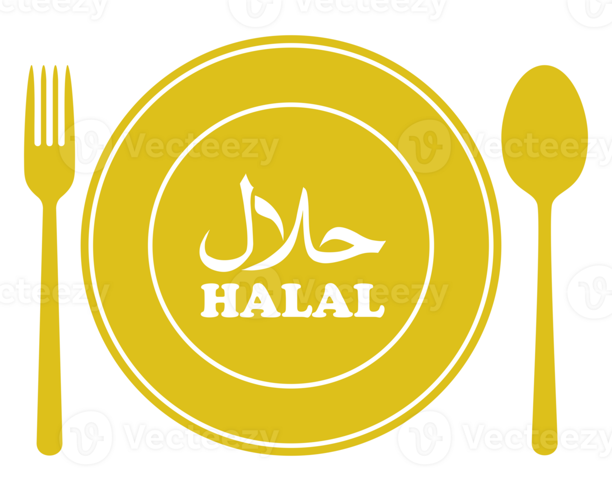 Halal Icon Symbol on the Plate, Fork and Spoon for Islamic Food and Beverage, can use for Logo Gram, Website, Banner, Culinary Poster, Sticker, Food and Beverage Menu Design, Restaurant Advertising. png